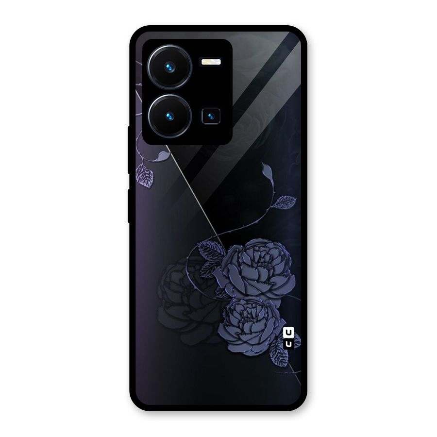 Voilet Floral Design Glass Back Case for Vivo Y35