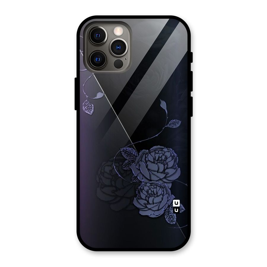 Voilet Floral Design Glass Back Case for iPhone 12 Pro
