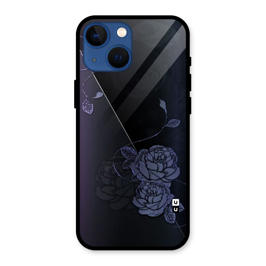 Voilet Floral Design Glass Back Case for iPhone 13 Mini
