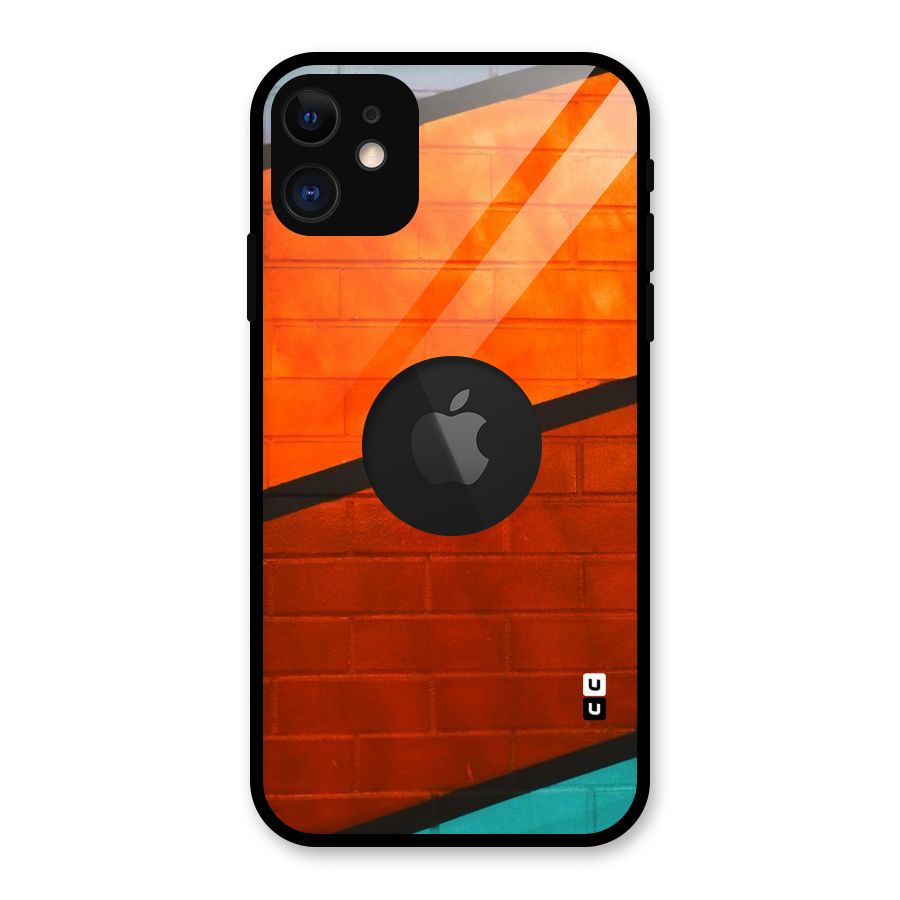 Wall Diagonal Stripes Glass Back Case for iPhone 11 Logo Cut