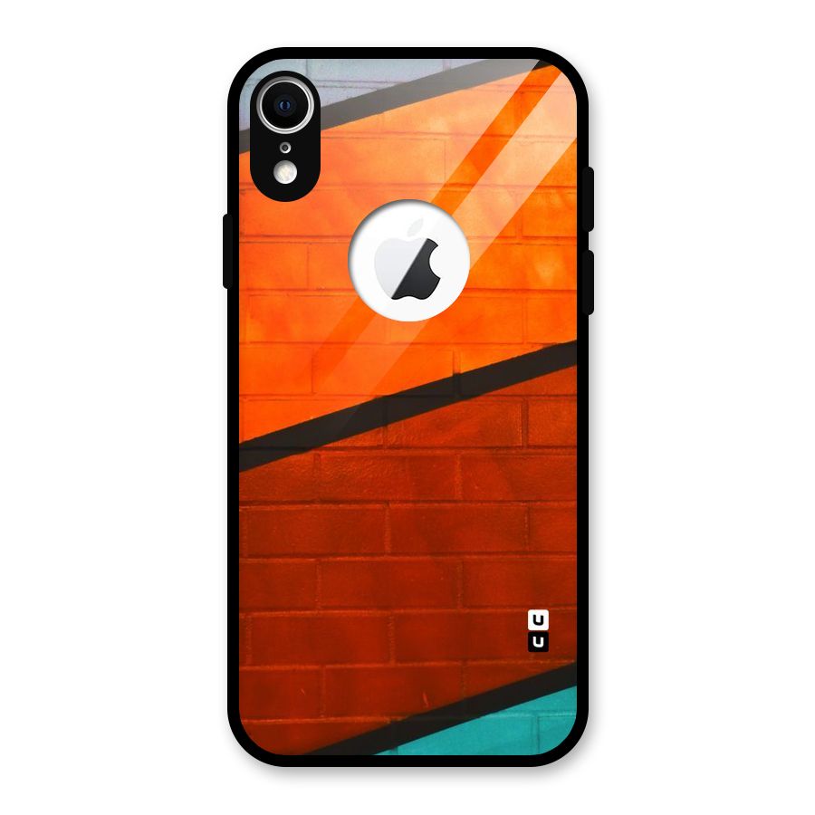 Wall Diagonal Stripes Glass Back Case for iPhone XR Logo Cut