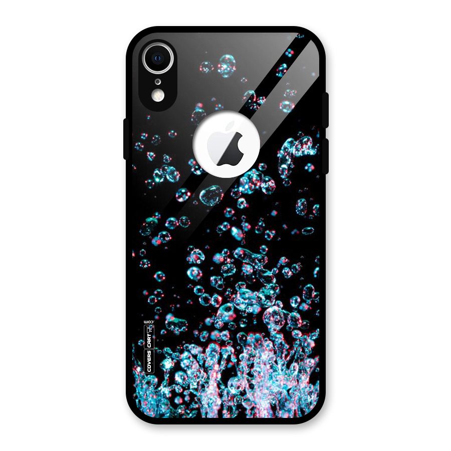 Water Droplets Glass Back Case for iPhone XR Logo Cut