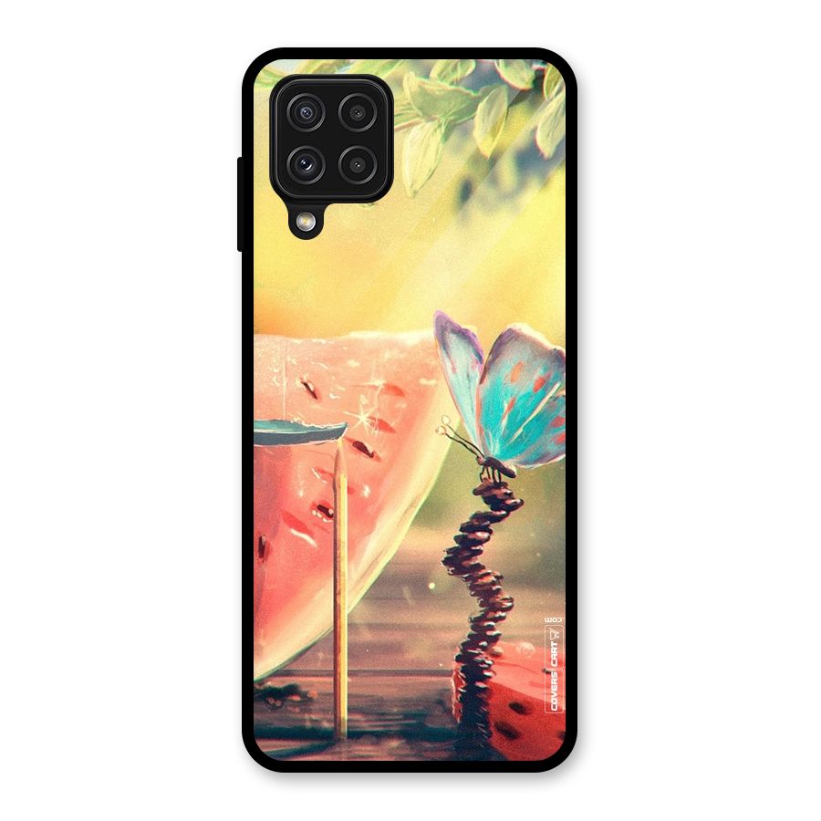 Watermelon Butterfly Glass Back Case for Galaxy A22 4G
