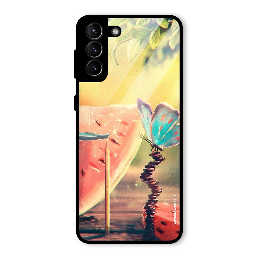 Watermelon Butterfly Glass Back Case for Galaxy S21 Plus