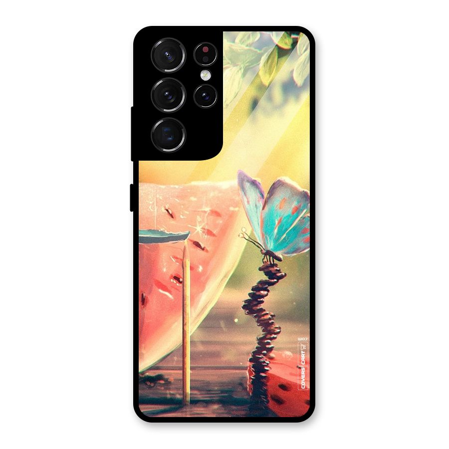 Watermelon Butterfly Glass Back Case for Galaxy S21 Ultra 5G