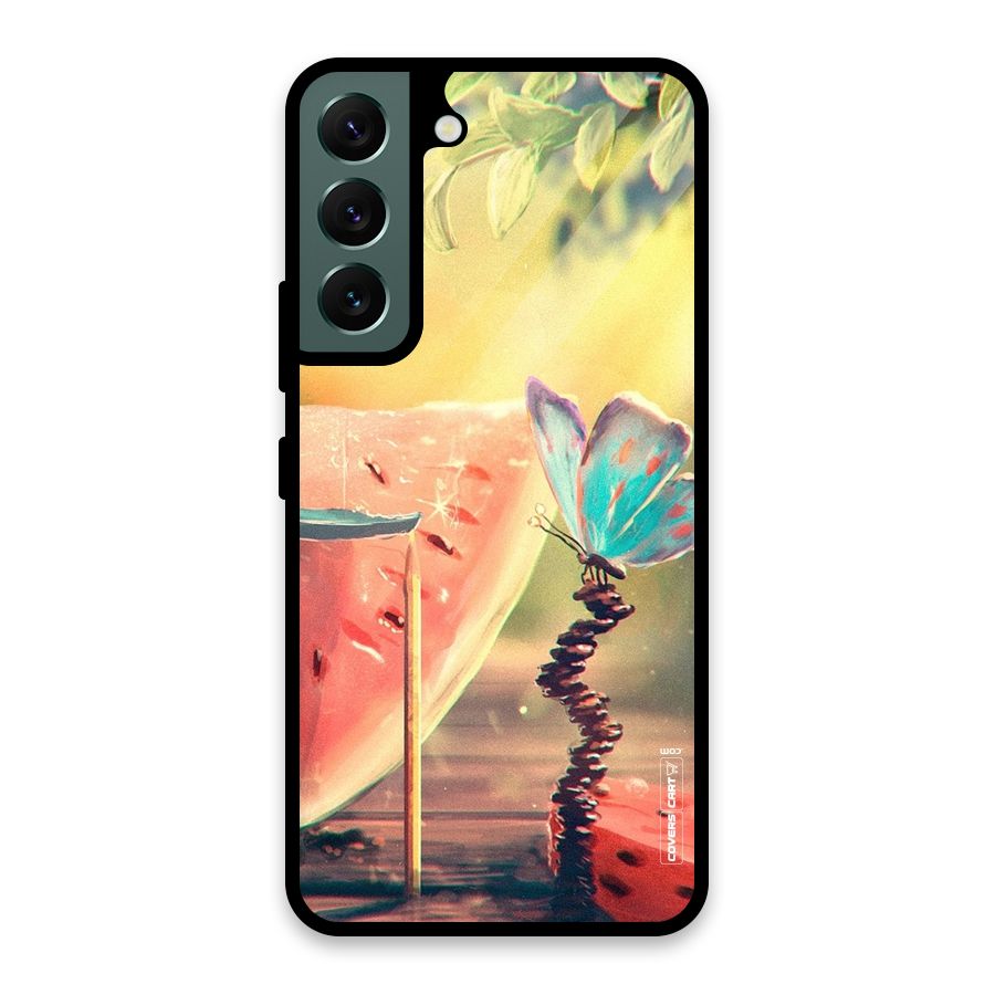 Watermelon Butterfly Glass Back Case for Galaxy S22 5G