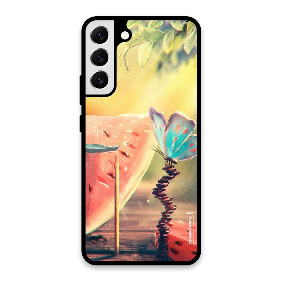 Watermelon Butterfly Glass Back Case for Galaxy S22 Plus 5G