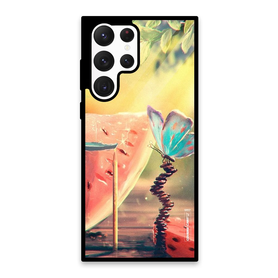 Watermelon Butterfly Glass Back Case for Galaxy S22 Ultra 5G