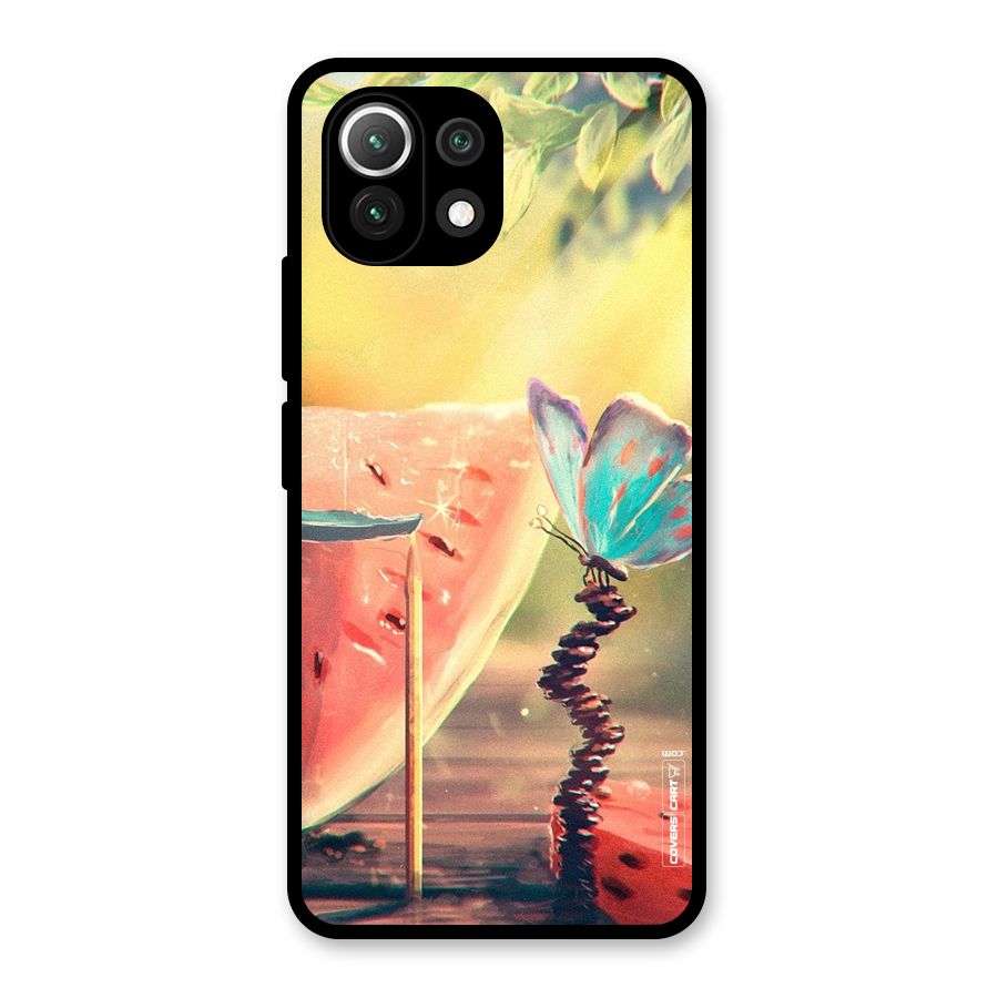 Watermelon Butterfly Glass Back Case for Mi 11 Lite