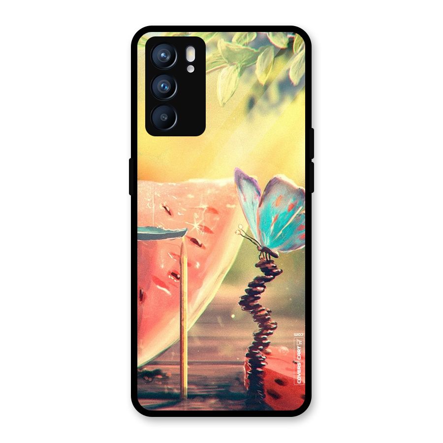 Watermelon Butterfly Glass Back Case for Oppo Reno6 5G