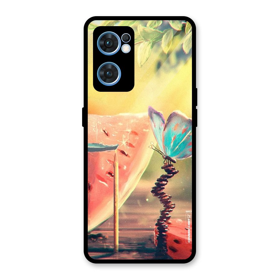Watermelon Butterfly Glass Back Case for Oppo Reno7 5G