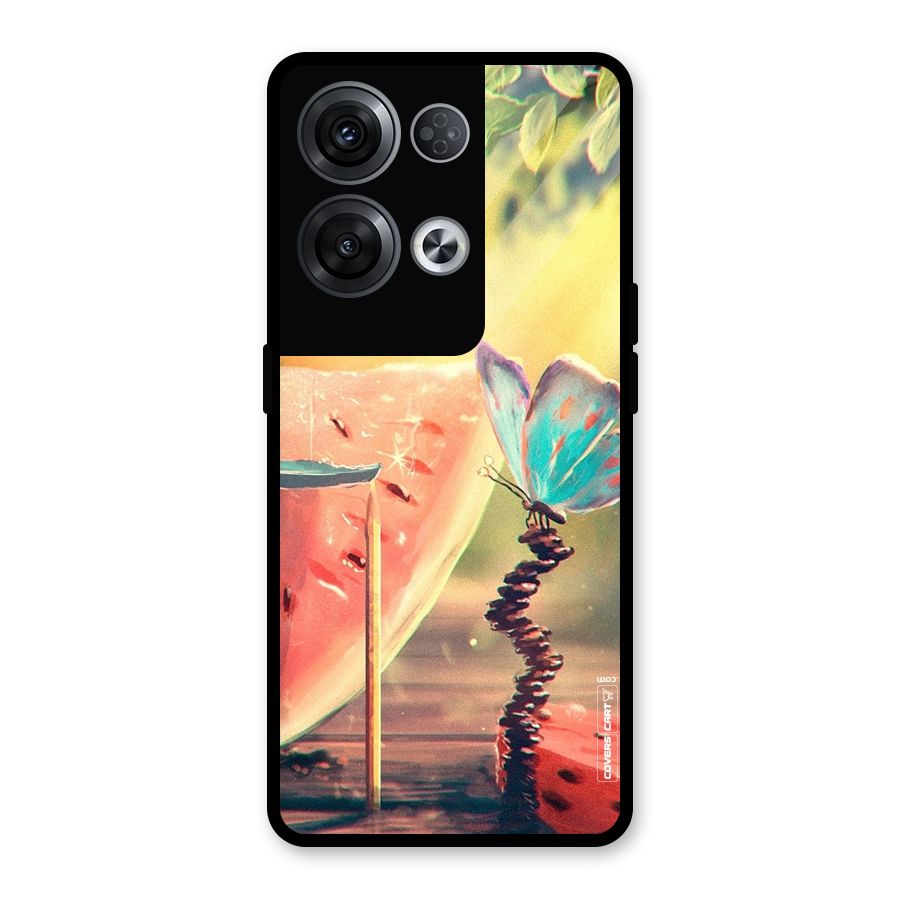 Watermelon Butterfly Glass Back Case for Oppo Reno8 Pro 5G