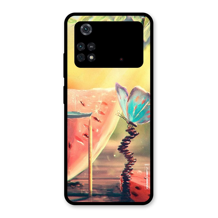 Watermelon Butterfly Glass Back Case for Poco M4 Pro 4G