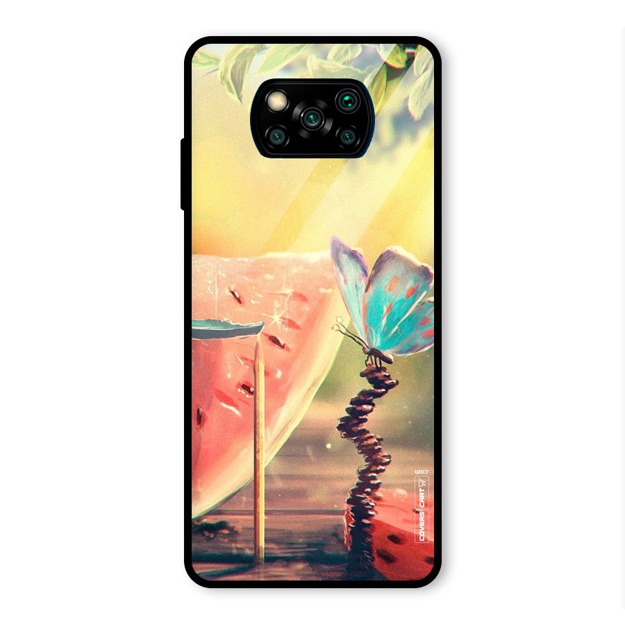 Watermelon Butterfly Glass Back Case for Poco X3 Pro