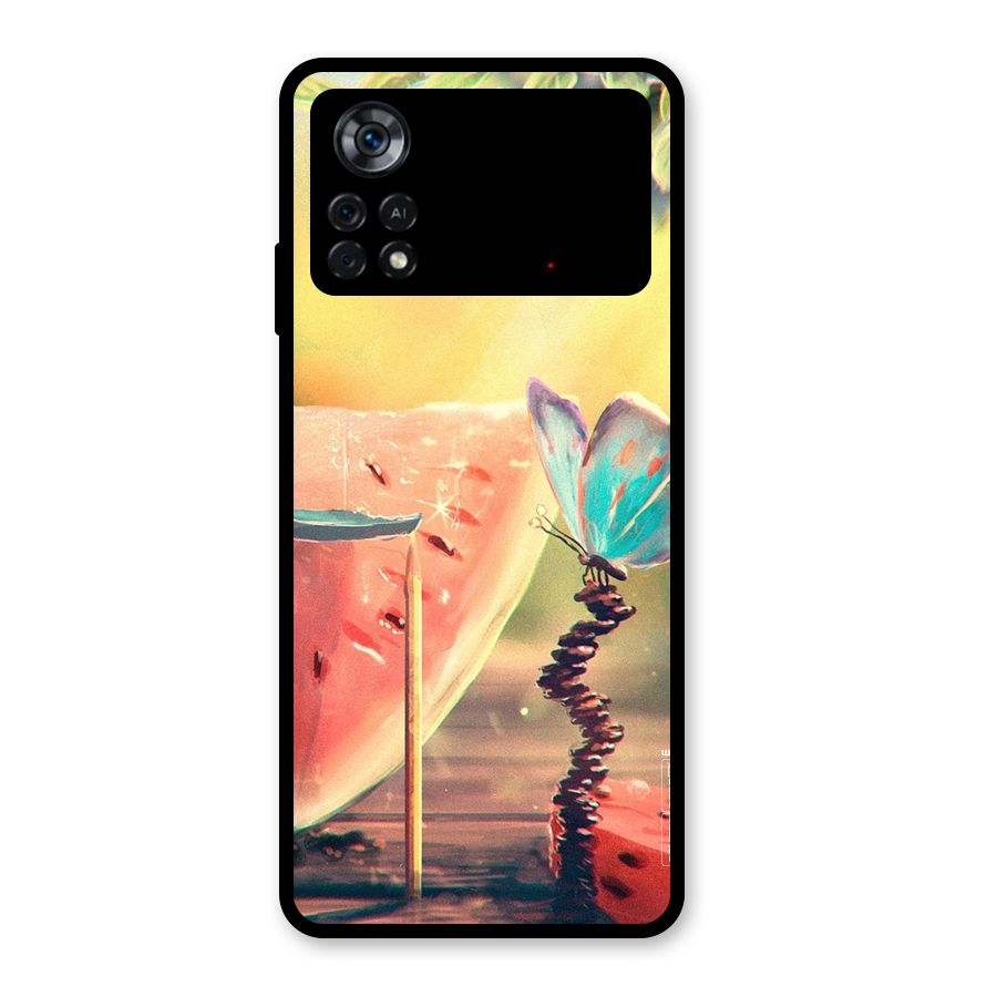 Watermelon Butterfly Glass Back Case for Poco X4 Pro 5G