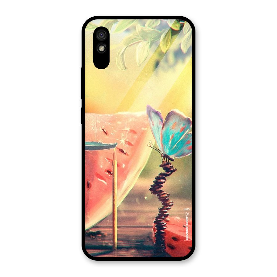 Watermelon Butterfly Glass Back Case for Redmi 9A