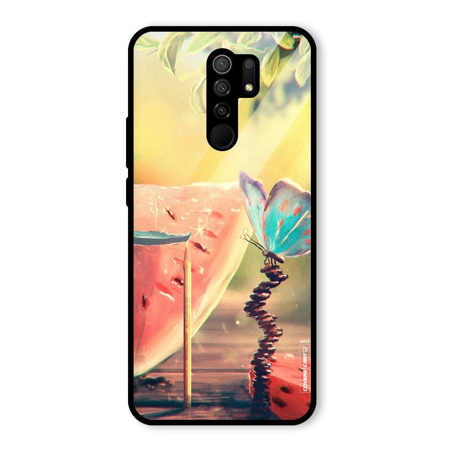 Watermelon Butterfly Glass Back Case for Redmi 9 Prime