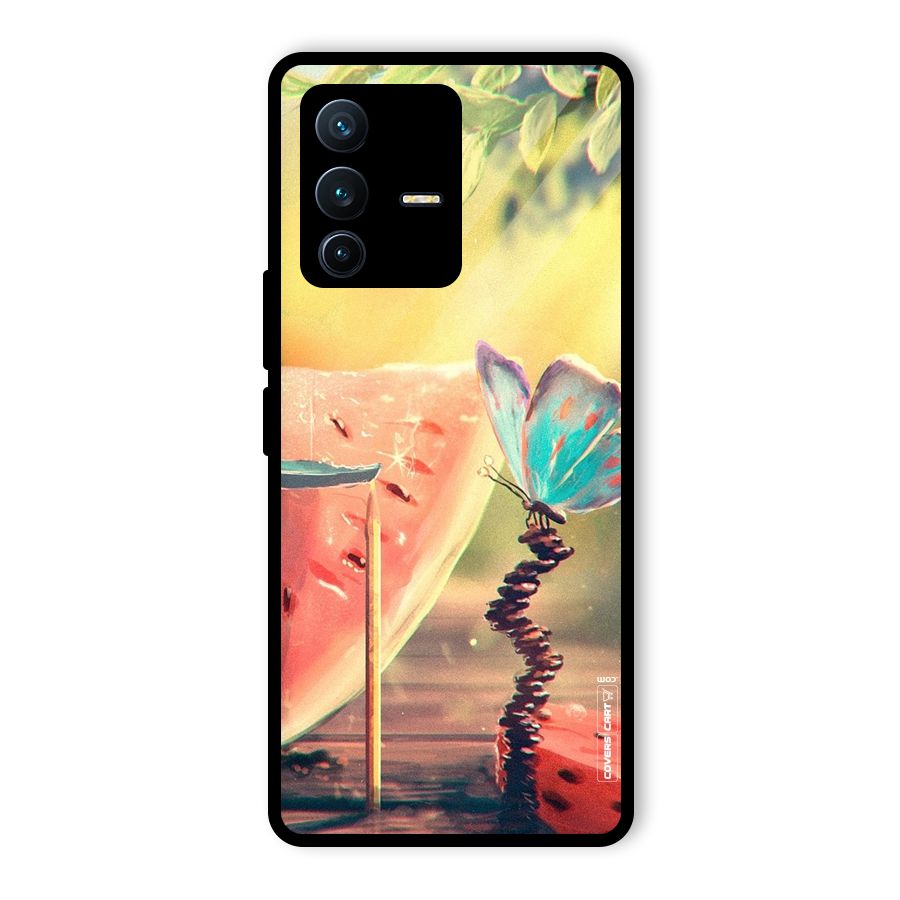 Watermelon Butterfly Glass Back Case for Vivo V23 Pro