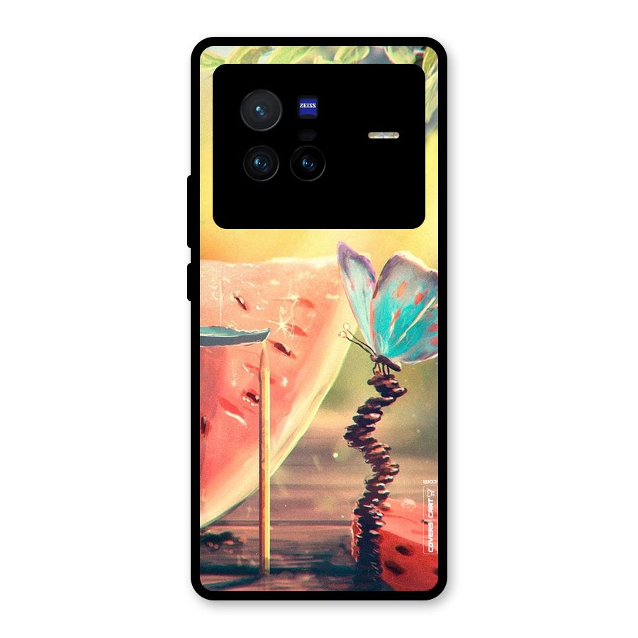 Watermelon Butterfly Glass Back Case for Vivo X80