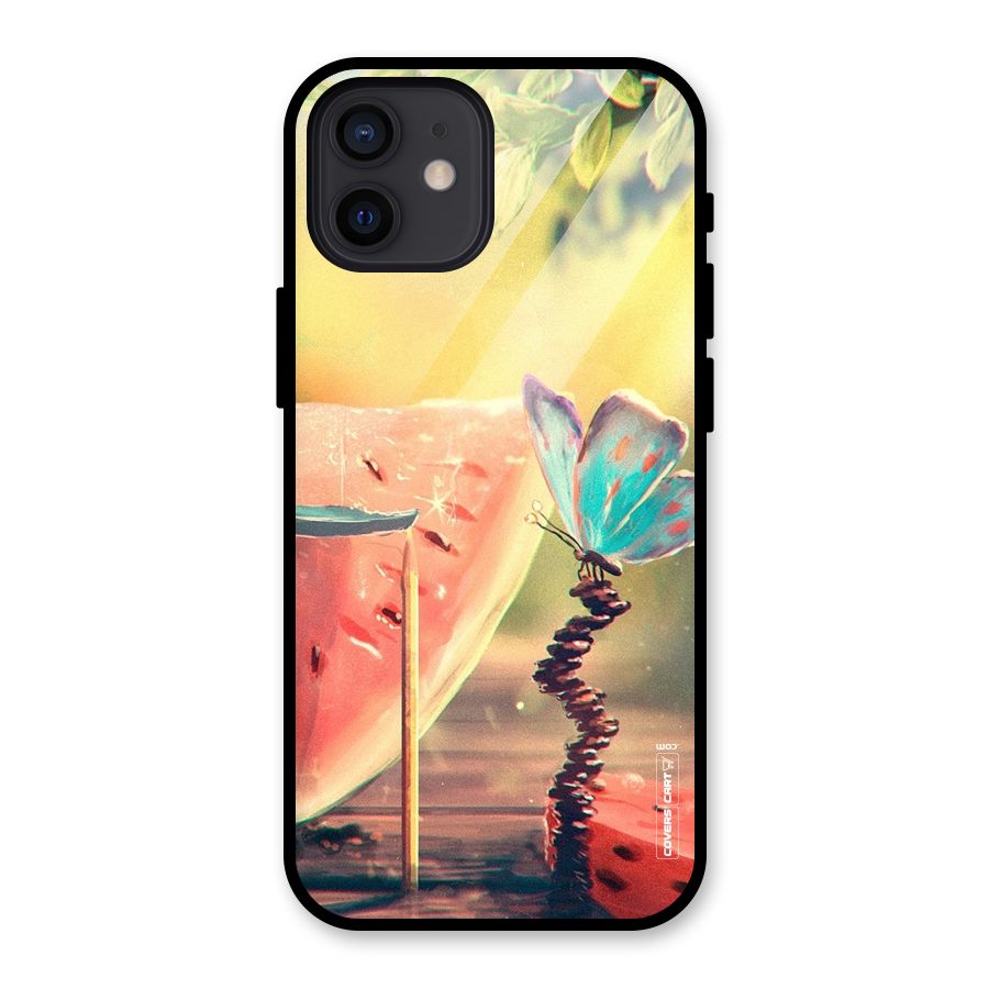 Watermelon Butterfly Glass Back Case for iPhone 12