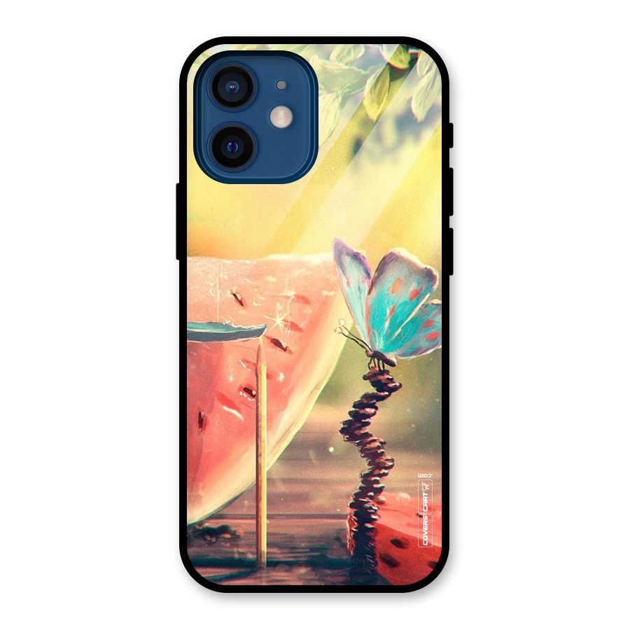 Watermelon Butterfly Glass Back Case for iPhone 12 Mini