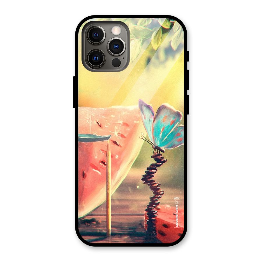 Watermelon Butterfly Glass Back Case for iPhone 12 Pro