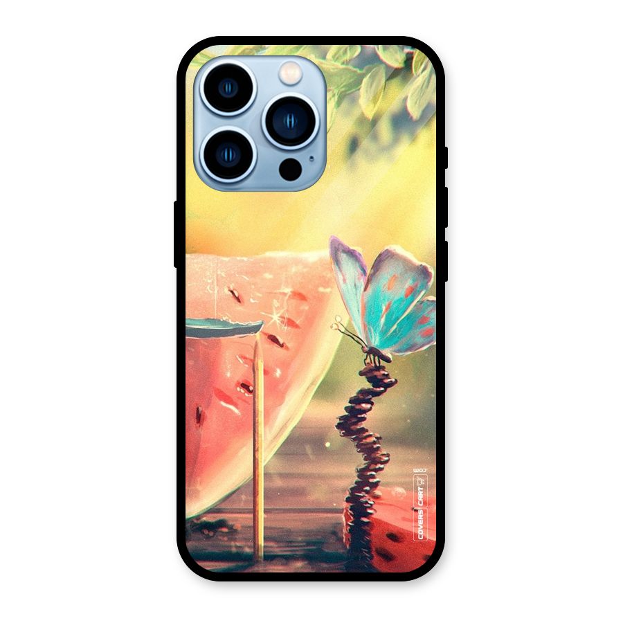 Watermelon Butterfly Glass Back Case for iPhone 13 Pro