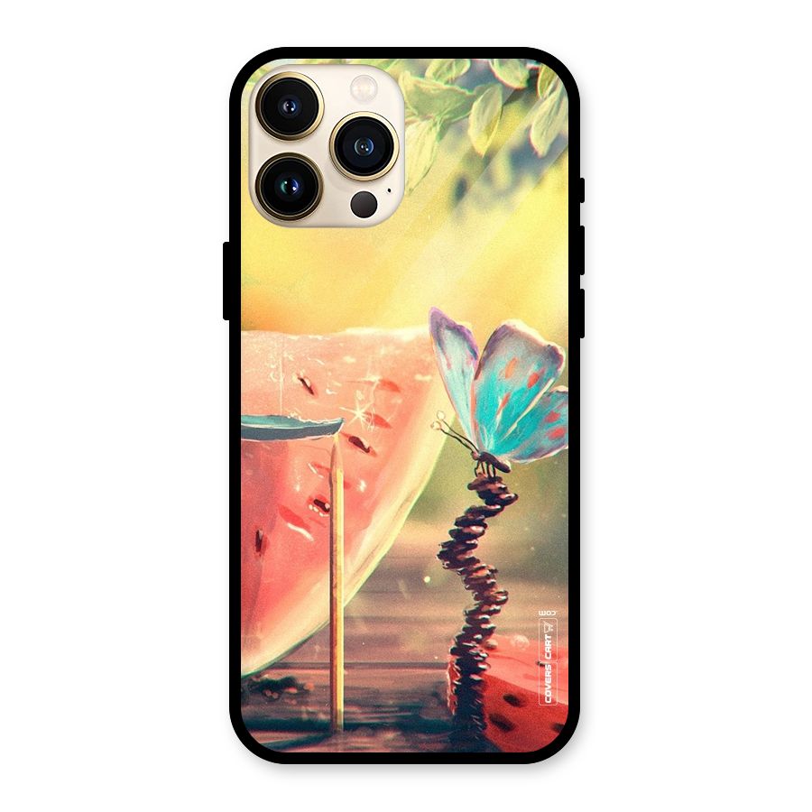 Watermelon Butterfly Glass Back Case for iPhone 13 Pro Max