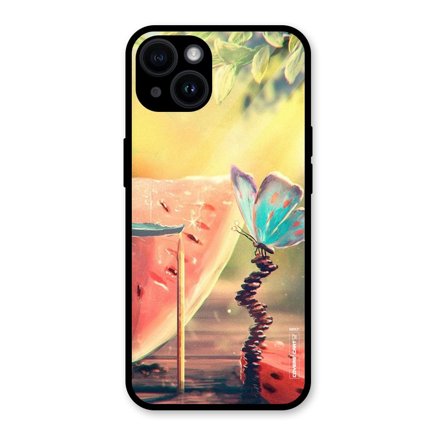 Watermelon Butterfly Glass Back Case for iPhone 14