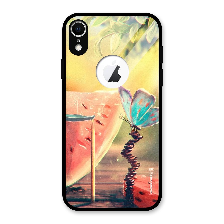 Watermelon Butterfly Glass Back Case for iPhone XR Logo Cut