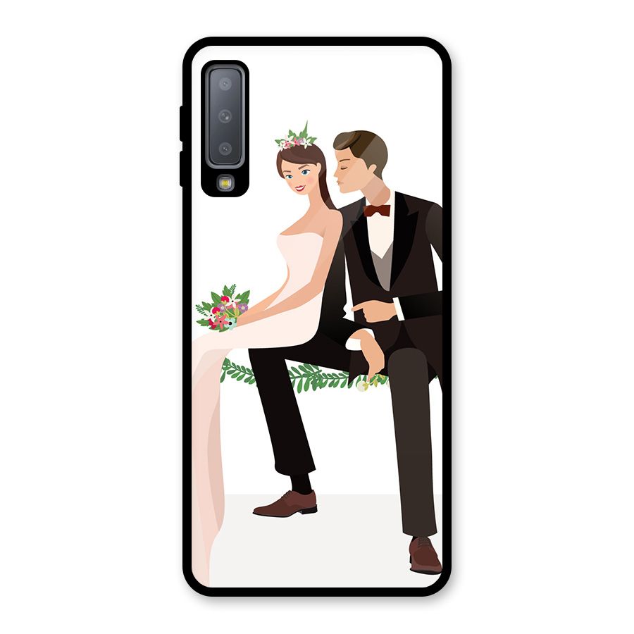 Wedding Couple Glass Back Case for Galaxy A7 (2018)