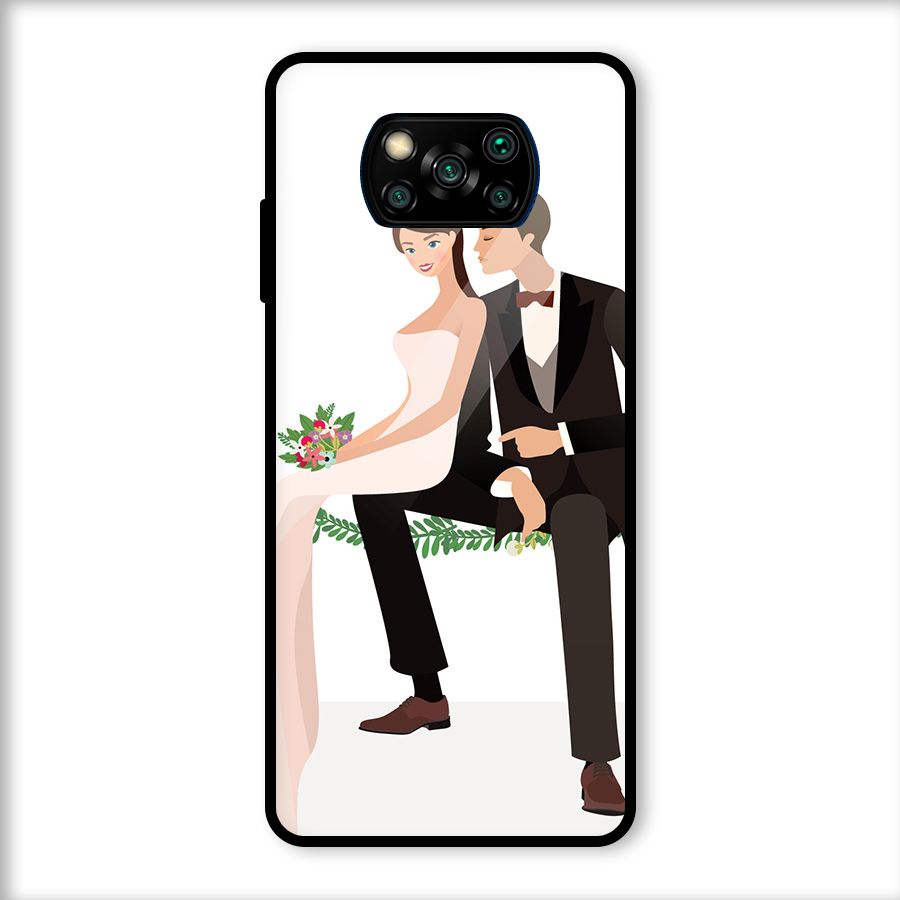Wedding Couple Glass Back Case for Poco X3