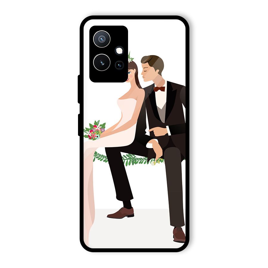 Wedding Couple Glass Back Case for Vivo T1 5G