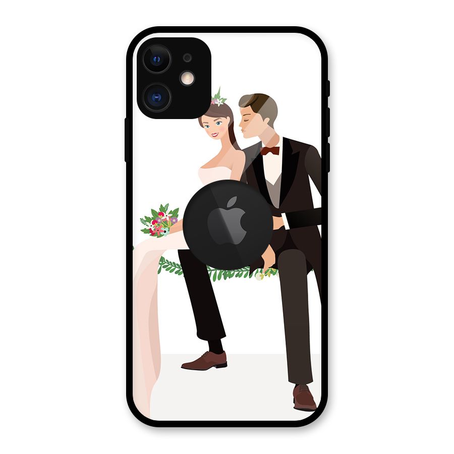 Wedding Couple Glass Back Case for iPhone 11 Logo Cut