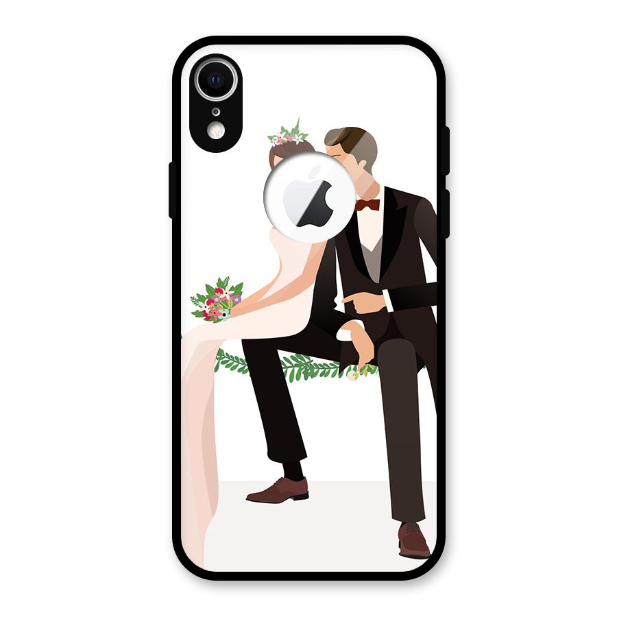 Wedding Couple Glass Back Case for iPhone XR Logo Cut