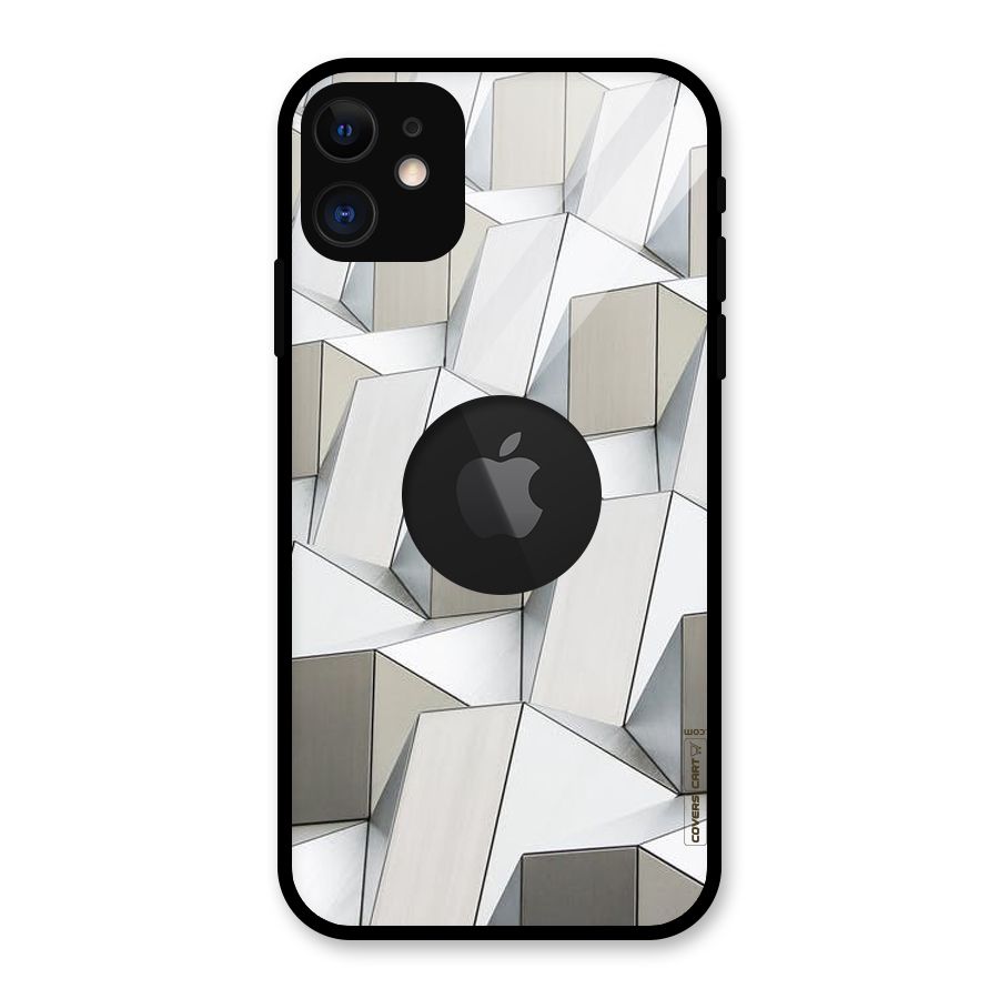 White Abstract Art Glass Back Case for iPhone 11 Logo Cut