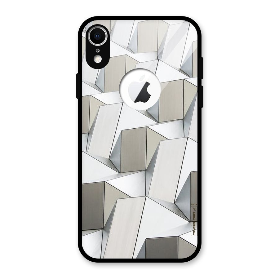 White Abstract Art Glass Back Case for iPhone XR Logo Cut