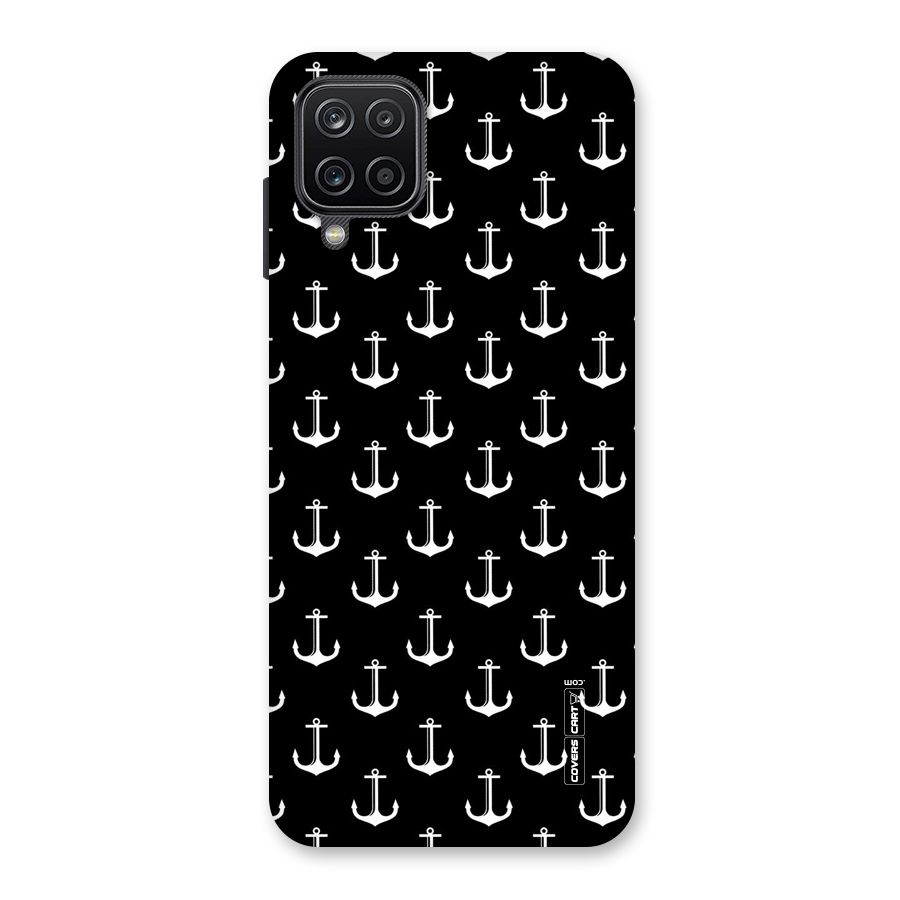 White And Black Anchor Pattern Back Case for Galaxy A12