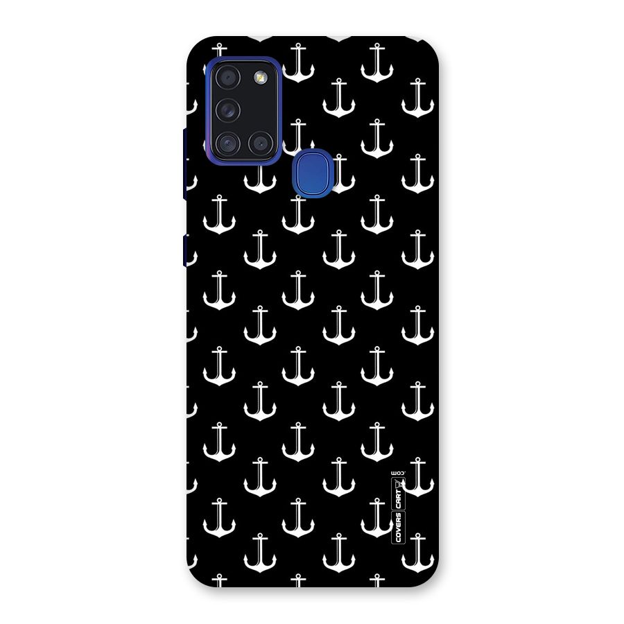 White And Black Anchor Pattern Back Case for Galaxy A21s