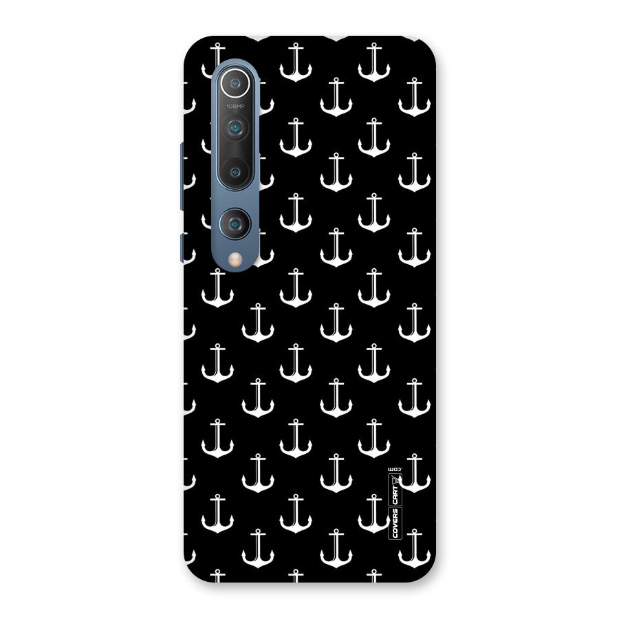 White And Black Anchor Pattern Back Case for Mi 10