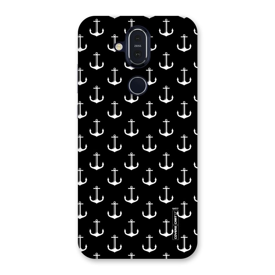 White And Black Anchor Pattern Back Case for Nokia 8.1