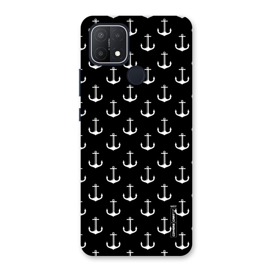 White And Black Anchor Pattern Back Case for Oppo A15