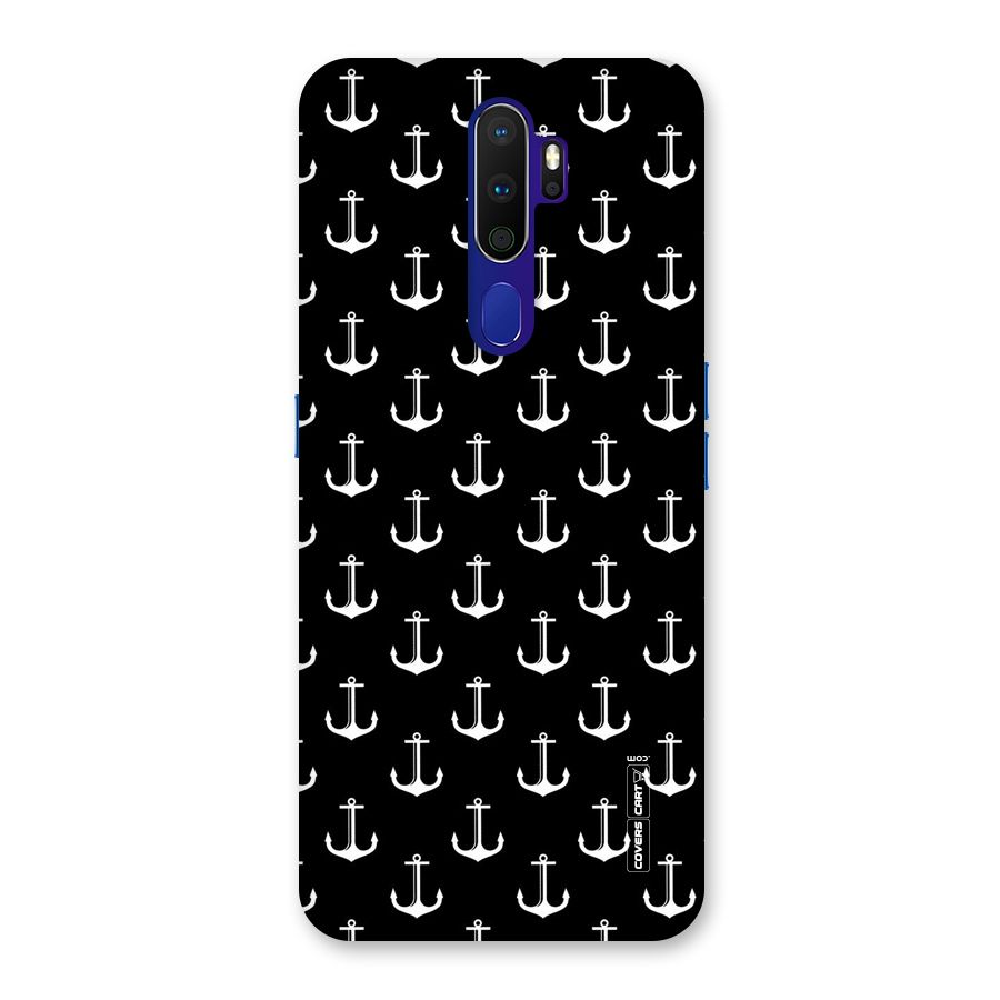 White And Black Anchor Pattern Back Case for Oppo A9 (2020)