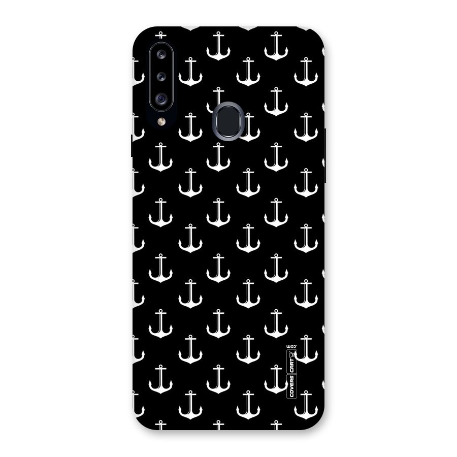 White And Black Anchor Pattern Back Case for Samsung Galaxy A20s