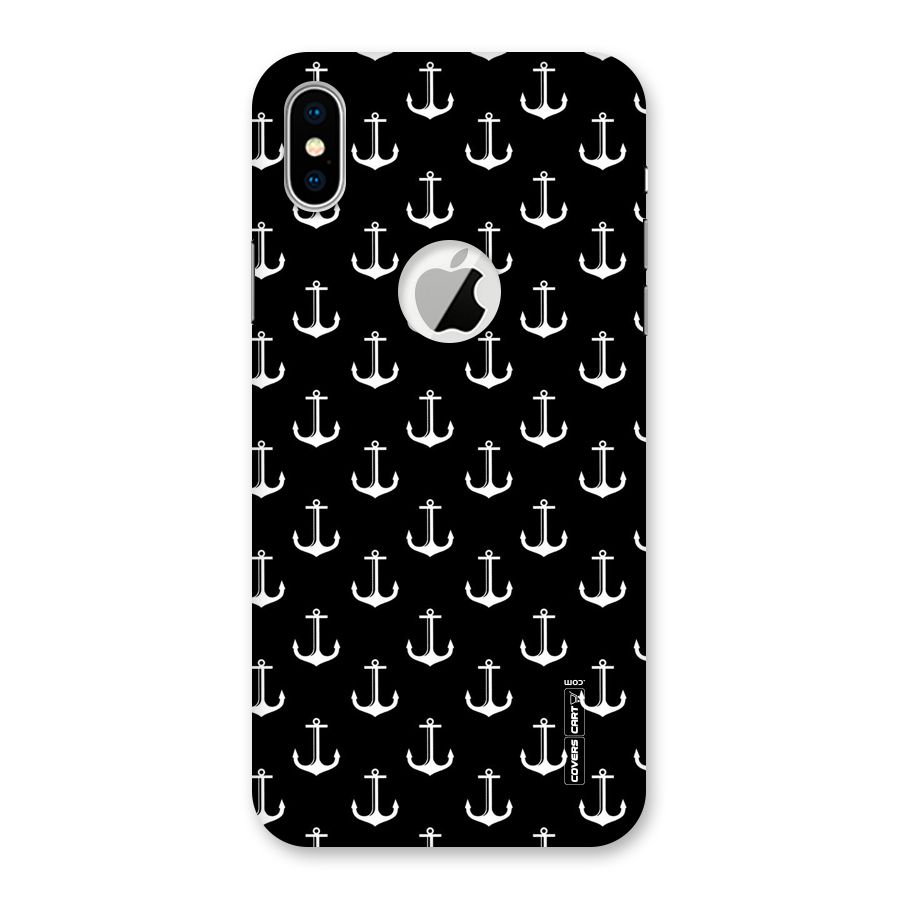 White And Black Anchor Pattern Back Case for iPhone X Logo Cut