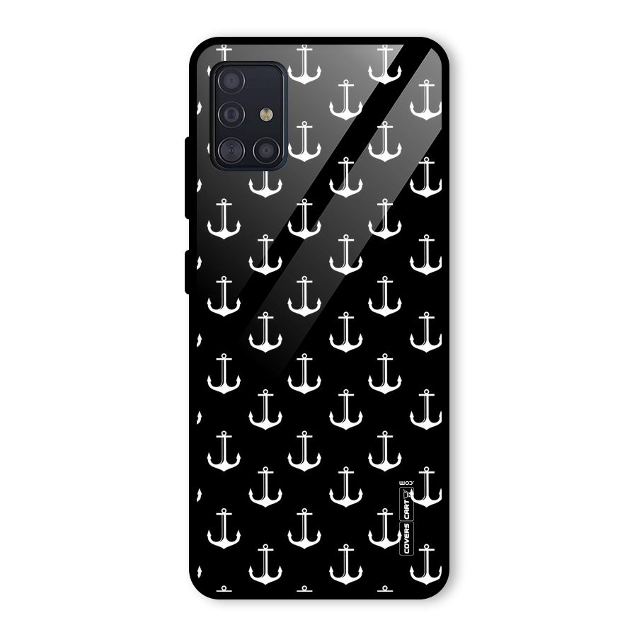 White And Black Anchor Pattern Glass Back Case for Galaxy A51