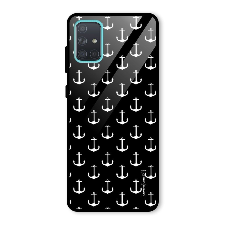 White And Black Anchor Pattern Glass Back Case for Galaxy A71