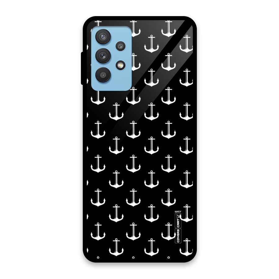 White And Black Anchor Pattern Glass Back Case for Galaxy M32 5G