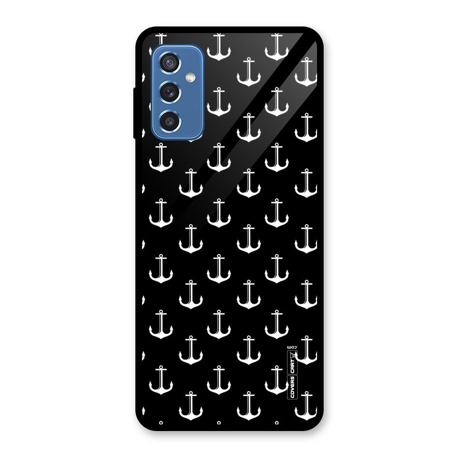 White And Black Anchor Pattern Glass Back Case for Galaxy M52 5G