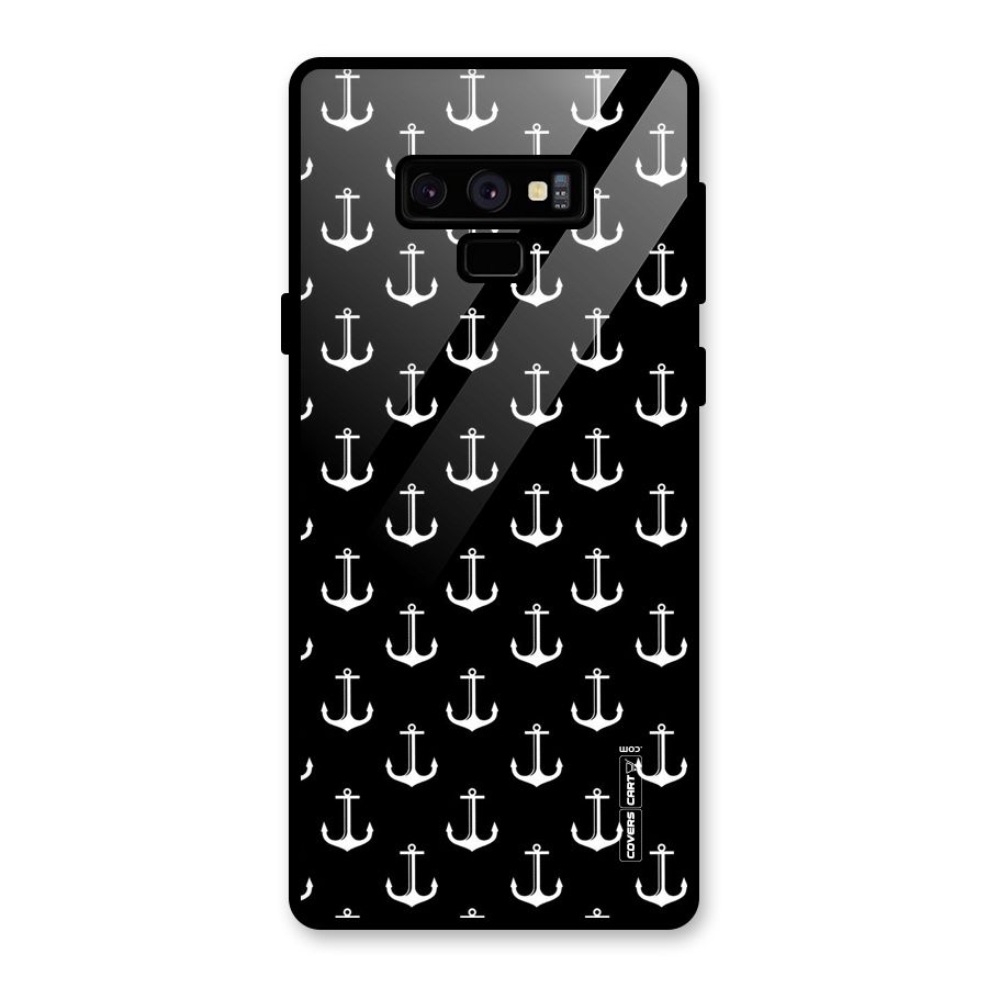 White And Black Anchor Pattern Glass Back Case for Galaxy Note 9